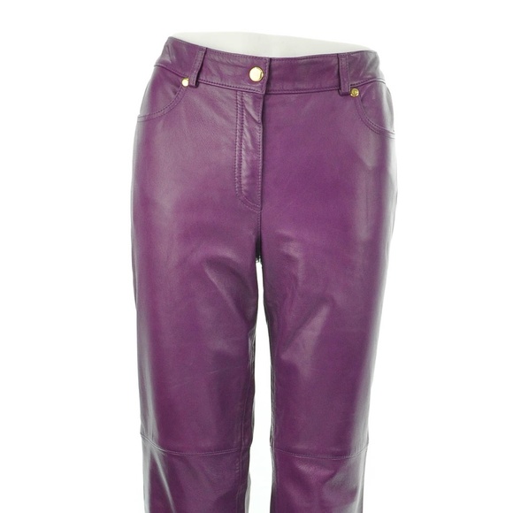 purple leather pants